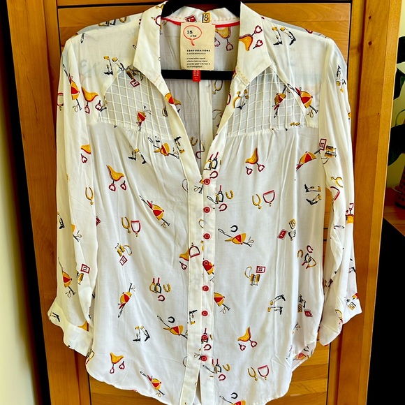 Anthropologie button down 3/4 sleeve cream top worn once - Picture 1 of 6